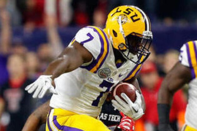 FILE - - In this Dec. 29, 2015, file photo, LSU running back Leonard Fournette (7) rushes against Texas Tech during the first half of the Texas Bowl NCAA football game in Houston.  (AP Photo/Bob Levey, File)