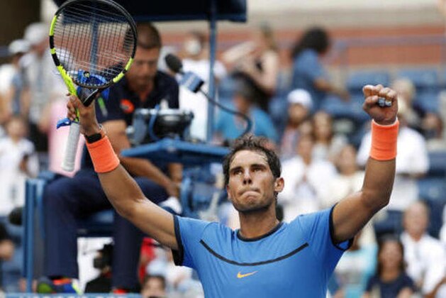 Rafael Nadal, of Spain, reacts after defeating Denis Istomin, of Uzbekistan, during the first round of the U.S. Open tennis tournament, Monday, Aug. 29, 2016, in New York. (AP Photo/Alex Brandon)