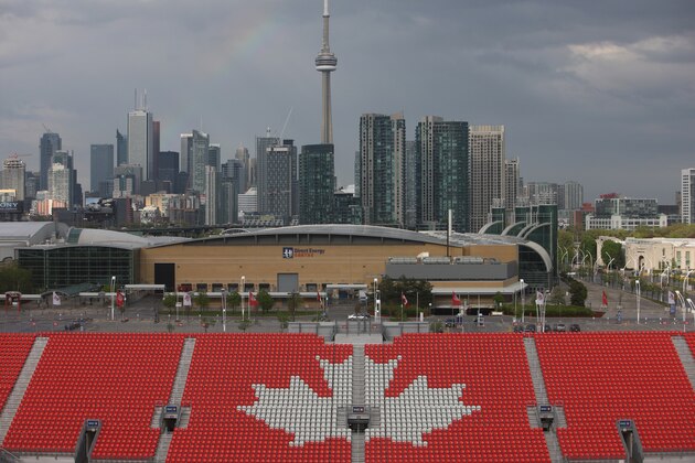 TORONTO, CANADA - MAY 09: The maple leaf in the seats of the grandstand before the Montreal Impact game against the Toronto FC prior to the finals of the Amway Canadian Championship on May 9, 2012 at BMO Field in Toronto, Ontario, Canada. (Photo by Tom Szczerbowski/Getty Images)