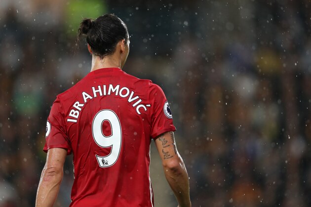 HULL, ENGLAND - AUGUST 27: Zlatan Ibrahimovic of Manchester United during the Premier League match between Hull City and Manchester United at KC Stadium on August 27, 2016 in Hull, England. (Photo by Matthew Ashton - AMA/Getty Images)