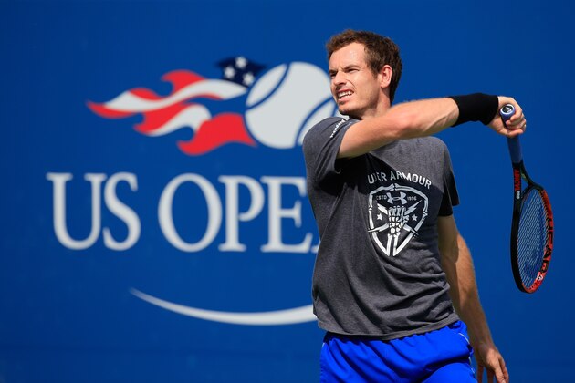 NEW YORK, NY - AUGUST 26:  Andy Murray of Great Britain hits a shot during a practice session prior to the start of the 2016 US Open at the USTA Billie Jean King National Tennis Center on August 26, 2016 in the Queens borough of New York City.  (Photo by Chris Trotman/Getty Images for USTA)