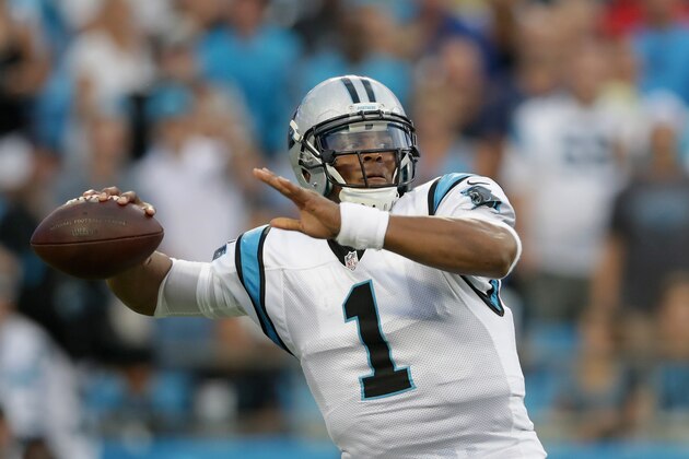 CHARLOTTE, NC - AUGUST 26:   Cam Newton #1 of the Carolina Panthers throws a pass against the New England Patriots in the 2nd quarter during their game at Bank of America Stadium on August 26, 2016 in Charlotte, North Carolina.  (Photo by Streeter Lecka/Getty Images)