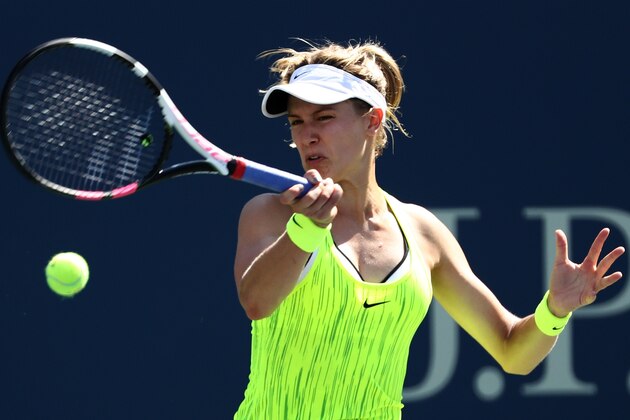 NEW YORK, NY - AUGUST 30:  Eugenie Bouchard of Canada returns a shot to Katerina Siniakova of the Czech Republic during her first round Women's Singles match on Day Two of the 2016 US Open at the USTA Billie Jean King National Tennis Center on August 30, 2016 in the Flushing neighborhood of the Queens borough of New York City.  (Photo by Al Bello/Getty Images)
