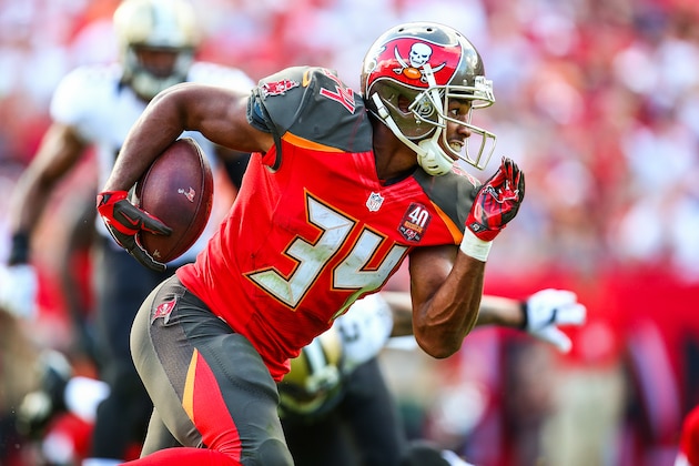 TAMPA, FL - DECEMBER 13: Charles Sims #34 of the Tampa Bay Buccaneers in action during the game against the New Orleans Saints at Raymond James Stadium on December 13, 2015 in Tampa, Florida. (Photo by Rob Foldy/Getty Images)