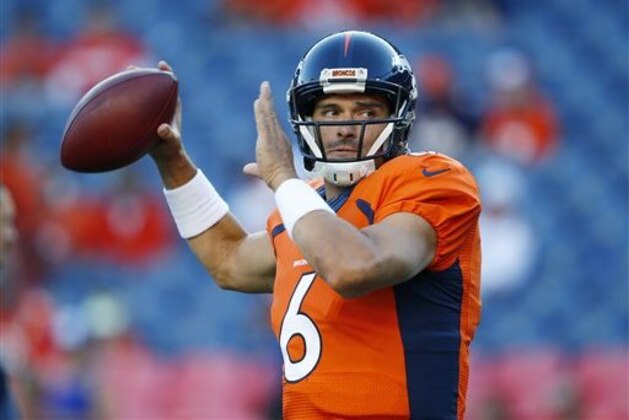 Denver Broncos quarterback Mark Sanchez passes during warmups before a preseason NFL football game against the San Francisco 49ers, Saturday, Aug. 20, 2016, in Denver. (AP Photo/Jack Dempsey) Denver Broncos quarterback Mark Sanchez passes during warmups before a preseason NFL football game against the San Francisco 49ers, Saturday, Aug. 20, 2016, in Denver. (AP Photo/Jack Dempsey)