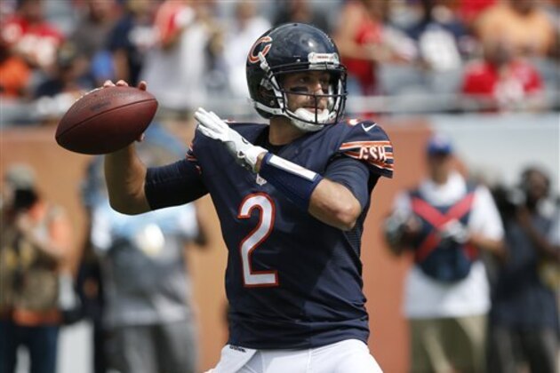 Chicago Bears quarterback Brian Hoyer throws during the second half of an NFL preseason football game against the Kansas City Chiefs, Saturday, Aug. 27, 2016, in Chicago. (AP Photo/Nam Y. Huh)