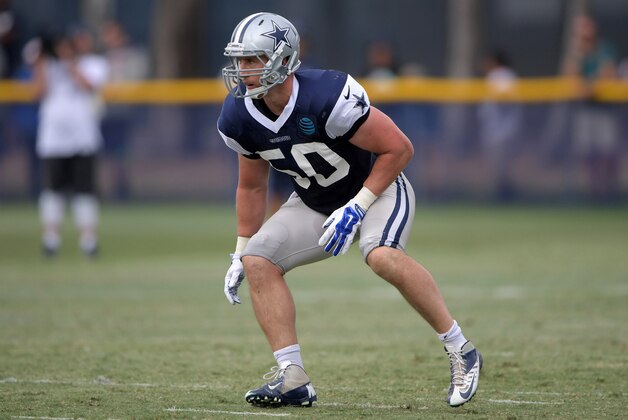 Aug 1, 2016; Irvine, CA, USA; Dallas Cowboys linebacker Sean Lee (50) at training camp at the River Ridge Fields. Mandatory Credit: Kirby Lee-USA TODAY Sports