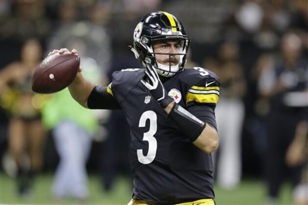 Pittsburgh Steelers quarterback Landry Jones (3) works against the New Orleans Saints during the first half of an NFL preseason football game, Friday, Aug. 26, 2016, in New Orleans. (AP Photo/Butch Dill)