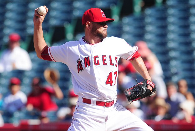 August 31, 2016; Anaheim, CA, USA;  Los Angeles Angels starting pitcher Ricky Nolasco (47) throws in the first inning against the Cincinnati Reds at Angel Stadium of Anaheim. Mandatory Credit: Gary A. Vasquez-USA TODAY Sports