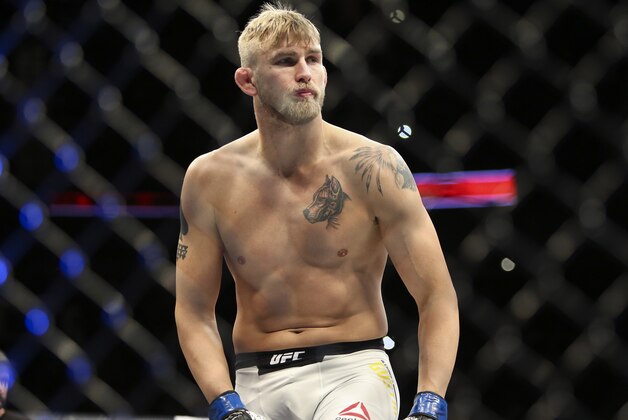 Oct 3, 2015; Houston, TX, USA; Alexander Gustafsson (blue gloves) prior to his World Light Heavyweight Championship against Daniel Cormier (not pictured) at UFC 192 at Toyota Center. Mandatory Credit: Troy Taormina-USA TODAY Sports