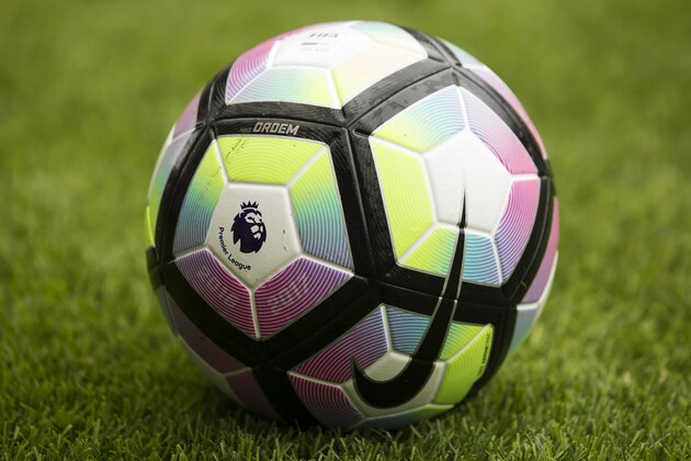 The 2016-2017 English Premier League logo is seen on the match ball ahead of the pre-season friendly football match between Wigan Athletic and Manchester United at the DW stadium in Wigan, northwest England, on July 16, 2016.  / AFP / JON SUPER / RESTRICTED TO EDITORIAL USE. No use with unauthorized audio, video, data, fixture lists, club/league logos or 'live' services. Online in-match use limited to 75 images, no video emulation. No use in betting, games or single club/league/player publications.  /         (Photo credit should read JON SUPER/AFP/Getty Images)