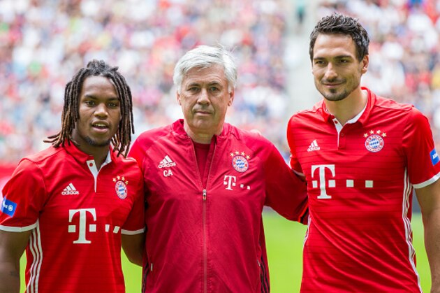 New coach Carlo Ancelotti (centre) welcomed Renato Sanches (left) and Mats Hummels (right) to the Allianz Arena this summer.