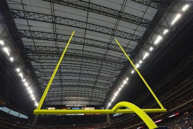 Goalpost in Reliant Stadium before an NFL football game between the San Francisco 49ers and Houston Texans, Saturday, Aug. 18, 2012, in Houston. (AP Photo/Dave Einsel)