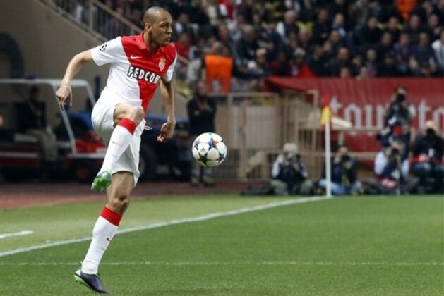 Monaco's Fabinho kicks the ball during the Champions League quarterfinal second leg soccer match between Monaco and Juventus at Louis II stadium in Monaco, Wednesday, April 22, 2015. (AP Photo/Michel Euler)