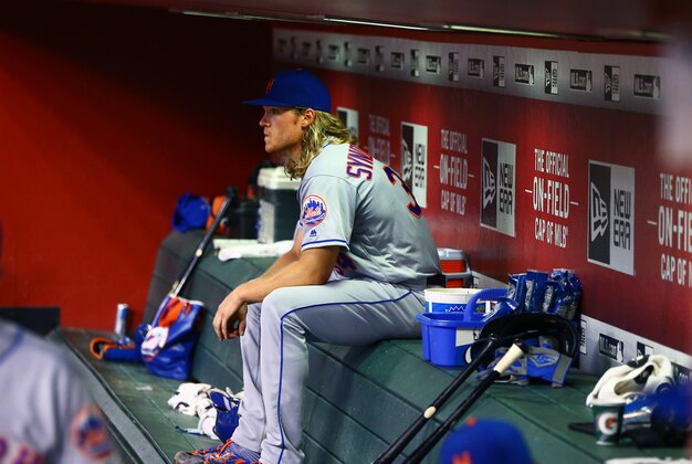 Aug 16, 2016; Phoenix, AZ, USA; New York Mets pitcher pitcher Noah Syndergaard against the Arizona Diamondbacks at Chase Field. Mandatory Credit: Mark J. Rebilas-USA TODAY Sports