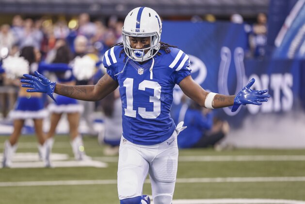 INDIANAPOLIS, IN - DECEMBER 20: T.Y. Hilton #13 of the Indianapolis Colts takes the field before the game against the Houston Texans at Lucas Oil Stadium on December 20, 2015 in Indianapolis, Indiana.  (Photo by Michael Hickey/Getty Images)