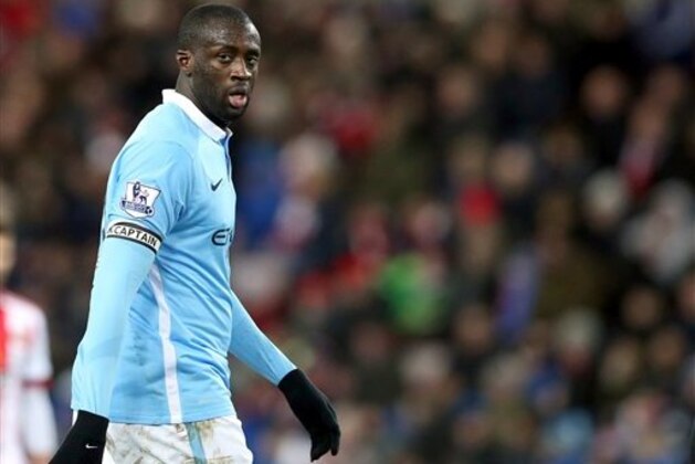 FILE - This is a Tuesday, Feb. 2, 2016 file photo of Manchester City's captain Yaya Toure during the English Premier League soccer match between Sunderland and Manchester City at the Stadium of Light, Sunderland, England. The prospect of Manchester City going into arguably the biggest game in the club’s history without Yaya Toure in the starting XI would have seemed unthinkable at one time. Toure , started on the bench in City’s 1-0 win over Paris Saint-Germain on Tuesday April 12, 2016 that qualified the Premier League side for the Champions League semifinals for the first time.(AP Photo/Scott Heppell, File)