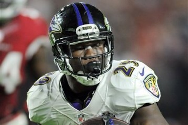 Baltimore Ravens running back (29) Justin Forsett runs for a gain of yards during a game against the Arizona Cardinals played at University of Phoenix Stadium in Glendale, Ariz. on Monday, Oct. 26, 2015. (AP Photo/John Cordes)