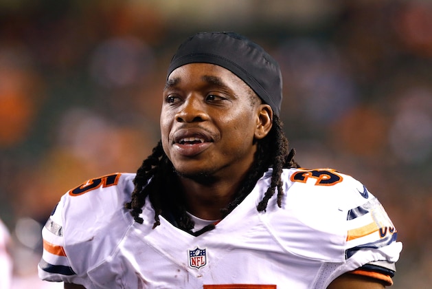 Aug 29, 2015; Cincinnati, OH, USA; Chicago Bears running back Jacquizz Rodgers (35) against the Cincinnati Bengals in a preseason NFL football game at Paul Brown Stadium. The Bengals won 21-10. Mandatory Credit: Aaron Doster-USA TODAY Sports