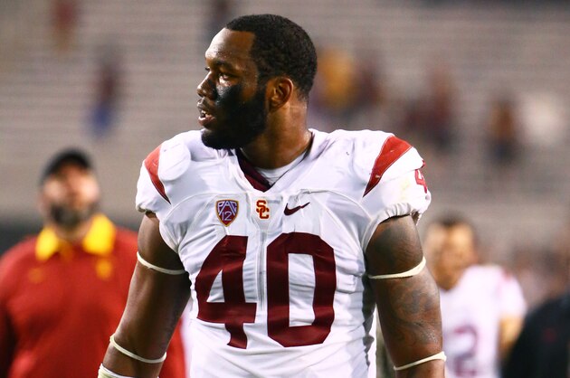 Sep 26, 2015; Tempe, AZ, USA; Southern California Trojans linebacker Jabari Ruffin (40) against the Arizona State Sun Devils at Sun Devil Stadium. Mandatory Credit: Mark J. Rebilas-USA TODAY Sports