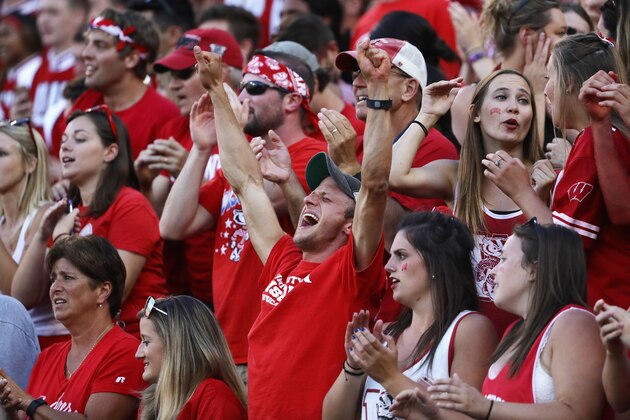 GREEN BAY, WI - SEPTEMBER 03:  A Wisconsin Badgers fan celebrates during the game between the Wisconsin Badgers and the LSU Tigers at Lambeau Field on September 3, 2016 in Green Bay, Wisconsin.  (Photo by Jonathan Daniel/Getty Images)