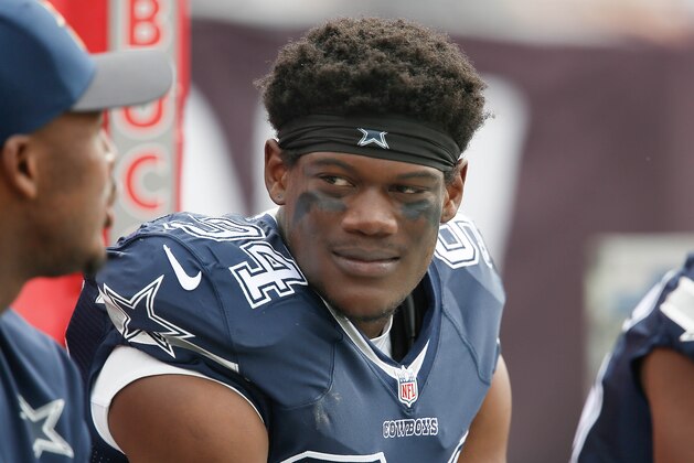 Nov 15, 2015; Tampa, FL, USA; Dallas Cowboys defensive end Randy Gregory (94) on the bench during the first quarter of a football game against the Tampa Bay Buccaneers at Raymond James Stadium. Mandatory Credit: Reinhold Matay-USA TODAY Sports