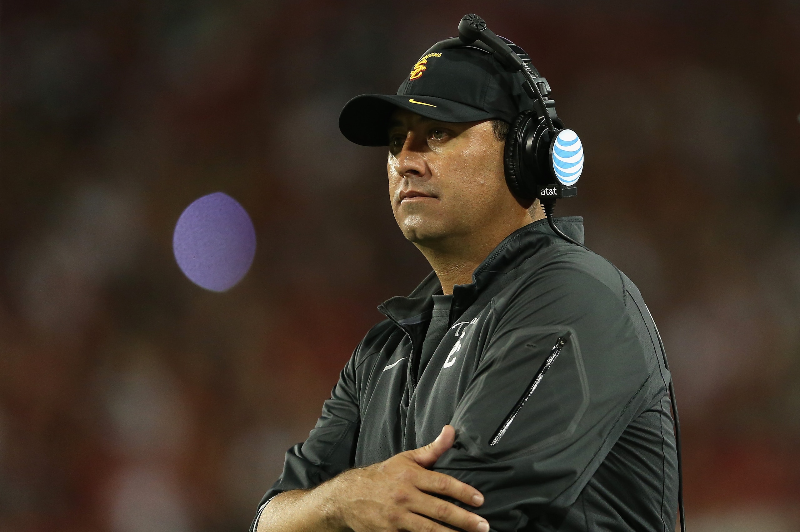 TUCSON, AZ - OCTOBER 11:  Head coach Steve Sarkisian of the USC Trojans on the sidelines during the college football game against the Arizona Wildcats at Arizona Stadium on October 11, 2014 in Tucson, Arizona.  The Trojans defeatred the Wildcats 28-26.  (Photo by Christian Petersen/Getty Images)