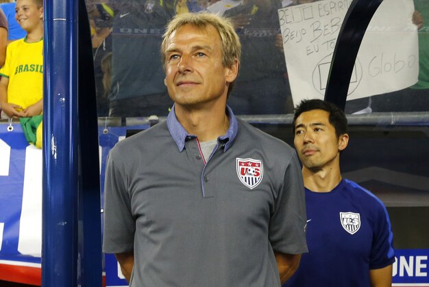Sep 8, 2015; Foxborough, Mass, USA; United States head coach Jurgen Klinsmann on the bench before their 4-1 loss to Brazil at Gillette Stadium. Mandatory Credit: Winslow Townson-USA TODAY Sports