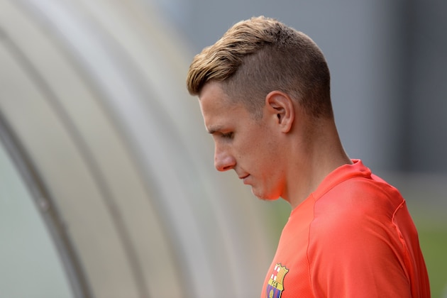 Barcelona's French defender Lucas Digne takes part in a training session at the Sports Center FC Barcelona Joan Gamper in Sant Joan Despi, near Barcelona on August 16, 2016, on the eve of the second-leg of the Spanish Super Cup football match between FC Barcelona and Sevilla FC. / AFP / JOSEP LAGO        (Photo credit should read JOSEP LAGO/AFP/Getty Images)