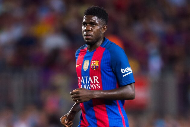BARCELONA, SPAIN - AUGUST 10:  Samuel Umtiti of FC Barcelona looks on during the Joan Gamper trophy match between FC Barcelona and UC Sampdoria at Camp Nou on August 10, 2016 in Barcelona, Spain.  (Photo by Alex Caparros/Getty Images)