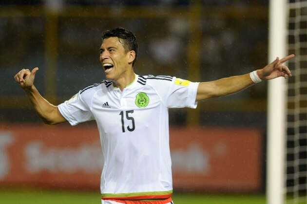 Mexico's Hector Moreno celebrates after scoring against El Salvador during their Russia 2018 FIFA World Cup Concacaf Qualifiers football match, at the Cuscatlan stadium in San Salvador, on September 2, 2016. / AFP / MARVIN RECINOS        (Photo credit should read MARVIN RECINOS/AFP/Getty Images)