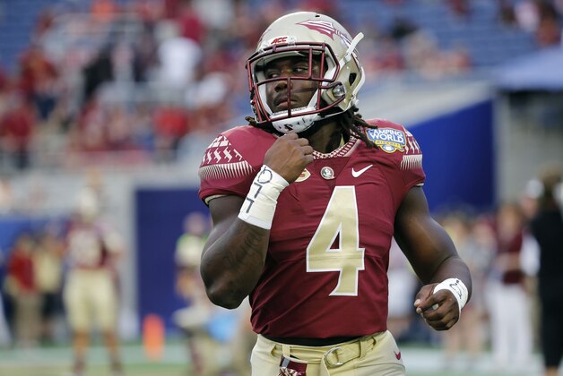 Sep 5, 2016; Orlando, FL, USA;  Florida State Seminoles running back Dalvin Cook (4) works out before a game against the Mississippi Rebels at Camping World Stadium. Mandatory Credit: Kim Klement-USA TODAY Sports