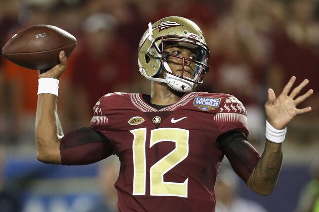 ORLANDO, FL - SEPTEMBER 05:  Deondre Francois #12 of the Florida State Seminoles throws a pass in the second half against the Mississippi Rebels during the Camping World Kickoff at Camping World Stadium on September 5, 2016 in Orlando, Florida.  (Photo by Streeter Lecka/Getty Images)