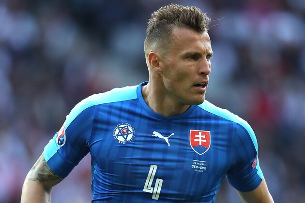 LILLE, FRANCE - JUNE 26:  Jan Durica of Slovakia looks on during the UEFA Euro 2016 Round of 16 match between Germany and Slovakia at Stade Pierre-Mauroy on June 26, 2016 in Lille, France.  (Photo by Matthew Ashton - AMA/Getty Images)