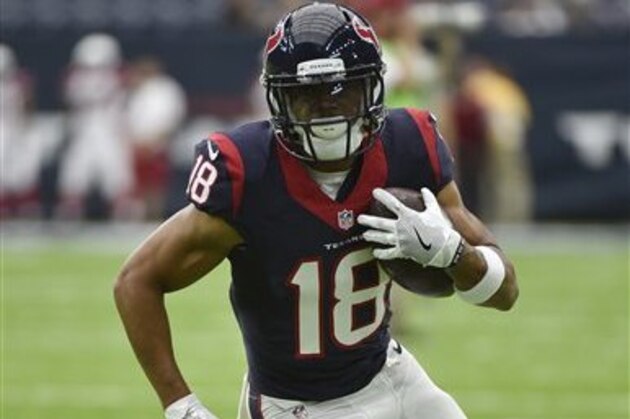 Houston Texans wide receiver Cecil Shorts (18) prepares for an NFL preseason football game against the Arizona Cardinals, Sunday, Aug. 28, 2016, in Houston. (AP Photo/Eric Christian Smith)