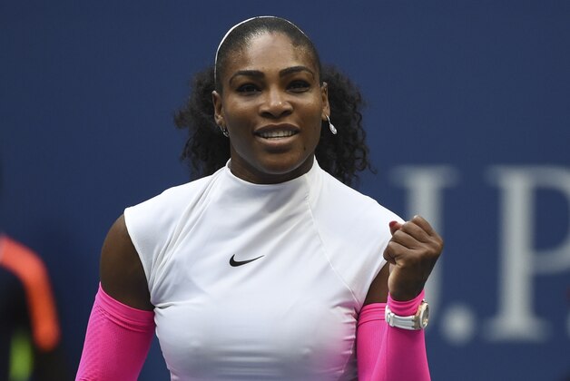 Serena Williams of United States reacts after defeating Yaroslava Shvedova of Kazakhstan during their 2016 US Open Women's Singles match at the USTA Billie Jean King National Tennis Center in New York on September 5, 2016. / AFP / KENA BETANCUR        (Photo credit should read KENA BETANCUR/AFP/Getty Images)