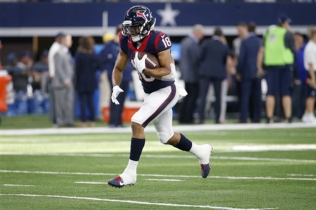 Houston Texans wide receiver Cecil Shorts (18) runs the field before taking on the Dallas Cowboys in a preseason NFL football game, Thursday, Sept. 1, 2016, in Arlington, Texas. (AP Photo/Michael Ainsworth)