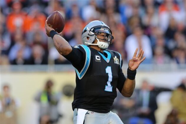 Carolina Panthers’ Cam Newton (1) in action against the Denver Broncos during the NFL Super Bowl 50 football game Sunday, Feb. 7, 2016, in Santa Clara, Calif.  (AP Photo/Gregory Payan)