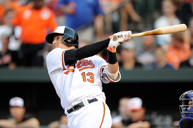 BALTIMORE, MD - AUGUST 29:  Manny Machado #13 of the Baltimore Orioles bats against the Toronto Blue Jays at Oriole Park at Camden Yards on August 29, 2016 in Baltimore, Maryland.  (Photo by G Fiume/Getty Images)