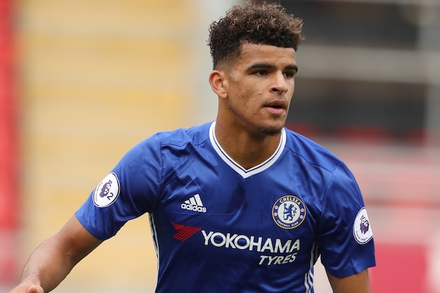 LEIGH, GREATER MANCHESTER - AUGUST 28: Dominic Solanke of Chelsea during the Premier League 2 fixture between Manchester United and Chelsea at Leigh Sports Village on August 28, 2016 in Leigh, Greater Manchester. (Photo by Matthew Ashton - AMA/Getty Images)