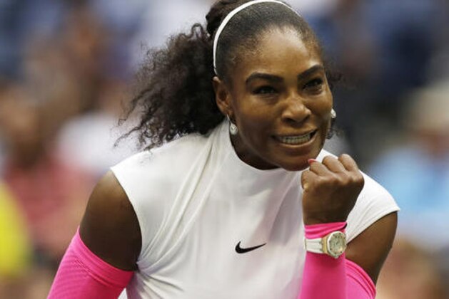 Serena Williams reacts after a point against Yaroslava Shvedova, of Kazakhstan, during the fourth round of the U.S. Open tennis tournament, Monday, Sept. 5, 2016, in New York. (AP Photo/Charles Krupa)
