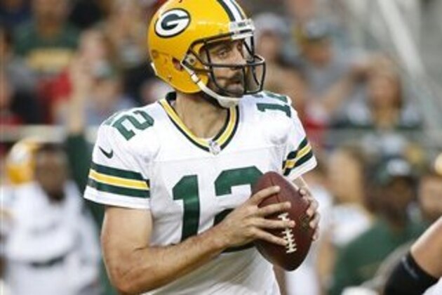Green Bay Packers quarterback Aaron Rodgers during the first half of an NFL preseason football game against the San Francisco 49ers Friday, Aug. 26, 2016, in Santa Clara, Calif. (AP Photo/Tony Avelar)
