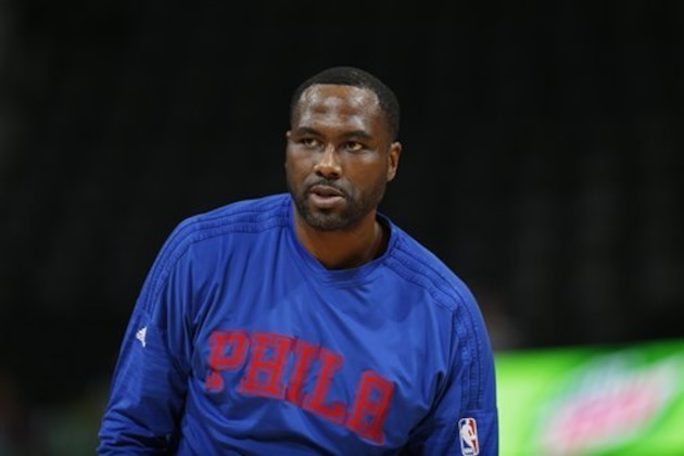 Philadelphia 76ers forward Elton Brand (42) in the first half of an NBA basketball game Wednesday, March 23, 2016, in Denver. (AP Photo/David Zalubowski)