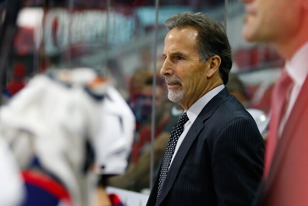 Jan 8, 2016; Raleigh, NC, USA;  Columbus Blue Jackets head coach John Tortorella looks on from behind the bench against the Carolina Hurricanes at PNC Arena. The Carolina Hurricanes defeated the Columbus Blue Jackets 4-1. Mandatory Credit: James Guillory-USA TODAY Sports