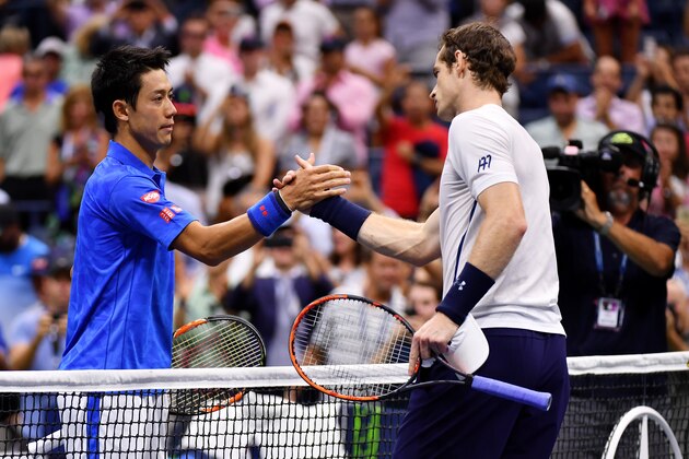 NEW YORK, NY - SEPTEMBER 07:  Kei Nishikori of Japan (L) shakes hands with Andy Murray of Great Britain after defeating him during their Men's Singles Quarterfinal match on Day Ten of the 2016 US Open at the USTA Billie Jean King National Tennis Center on September 7, 2016 in the Flushing neighborhood of the Queens borough of New York City.  (Photo by Mike Hewitt/Getty Images)