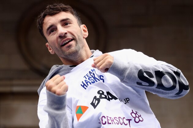 LONDON, ENGLAND - SEPTEMBER 06:  IBF Bantamweight champion Lee Haskins of Great Britain takes part in a public workout in Covent Garden on September 6, 2016 in London, England.  (Photo by Bryn Lennon/Getty Images)