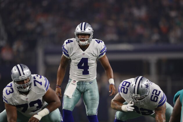 ARLINGTON, TX - AUGUST 19:  Dak Prescott #4 of the Dallas Cowboys during a preseason game against the Miami Dolphins at AT&T Stadium on August 19, 2016 in Arlington, Texas.  (Photo by Ronald Martinez/Getty Images)