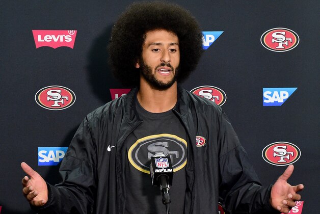 SAN DIEGO, CA - SEPTEMBER 01:  Colin Kaepernick #7 of the San Francisco 49ers speaks to media during a press conference after a 31-21 preseason win over the San Diego Chargers at Qualcomm Stadium on September 1, 2016 in San Diego, California.  (Photo by Harry How/Getty Images)
