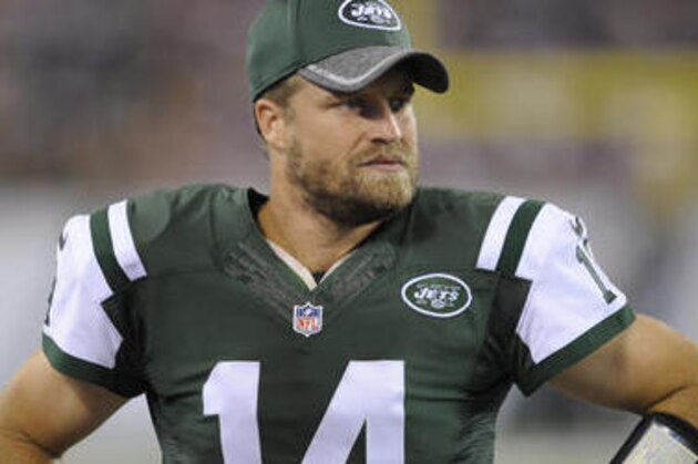 FILE - This Saturday, Aug. 27, 2016 file photo shows New York Jets quarterback Ryan Fitzpatrick (14) watching his teammates play during the second half of an NFL preseason football game against the New York Giants in East Rutherford, N.J. Fitzpatrick missed the offseason in a contract dispute but has been around long enough that it shouldn’t matter much. (AP Photo/Bill Kostroun, File)
