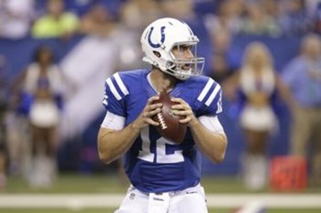 Indianapolis Colts quarterback Andrew Luck (12) throws against the Philadelphia Eagles during the first half of an NFL preseason football game in Indianapolis, Saturday, Aug. 27, 2016. (AP Photo/AJ Mast)
